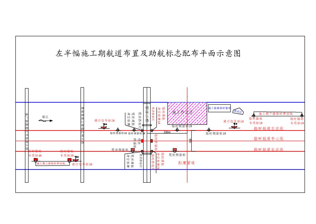 左半幅施工期航道布置及助航标志配布平面示意图.jpg 左半幅施工期航道布置及助航标志配布平面示意图.jpg